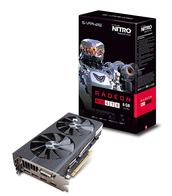 Sapphire Radeon Nitro Rx 470 8GB GDDR5 Dual HDMI / DVI-D / Dual DP OC (UEFI) PCI-E Graphics Card 11256-17-20G