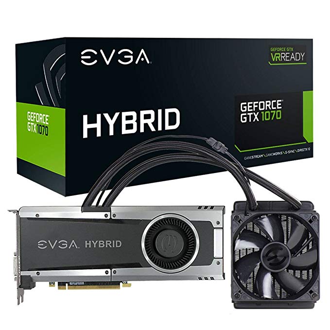EVGA GeForce GTX 1070 HYBRID GAMING, 8GB GDDR5, LED, All-In-One Water-cooling with 10CM FAN, DX12 OSD Support (PXOC) Graphics Card 08G-P4-6178-KR