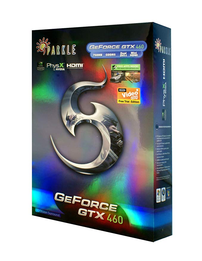 Sparkle GeForce GTX460-768 MB GDDR5 DUAL DVI, PCI Express 2.0 with Native MiniHDMI Graphics Card SXX460768D5NM