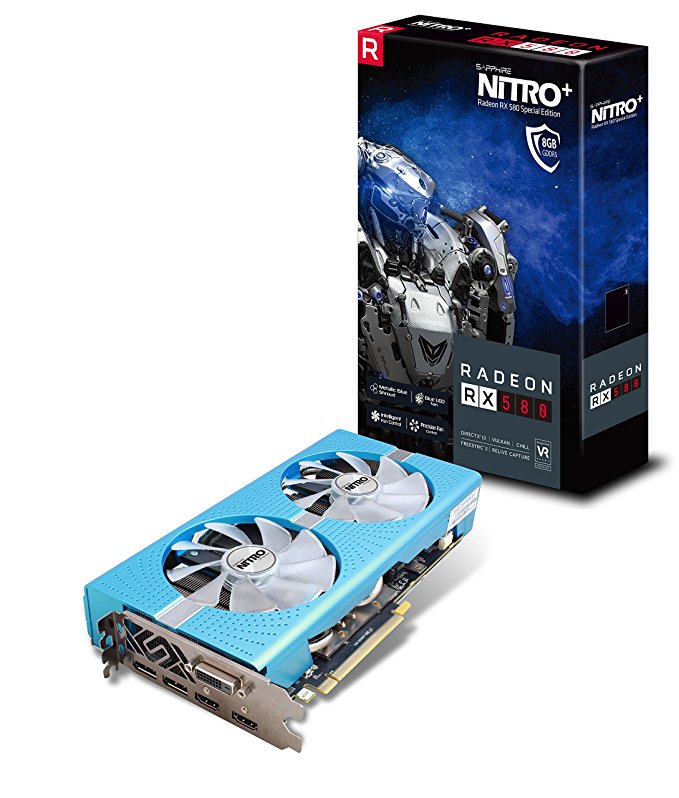 Sapphire Radeon Nitro+ RX 580 8GB GDDR5 Dual HDMI / DVI-D / Dual DP w/ Backplate Special Edition (UEFI) PCI-E Graphic Cards 11265-21-20G