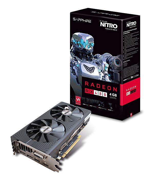 Sapphire Radeon Nitro Rx 480 4GB GDDR5 Dual HDMI / DVI-D / Dual DP OC w/ Backplate (UEFI) PCI-E Graphics Card 11260-13-20G