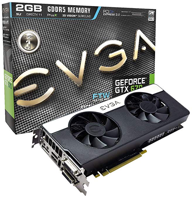 EVGA GeForce GTX670 FTW Signature2 2048MB GDDR5 256-Bit, Dual DVI-D, HDMI, DP and 4-Way SLI Ready GPU Graphics Card 02G-P4-3677-KR